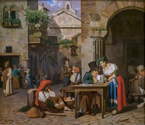 Um escriba romano a ler uma carta a uma jovem mulher