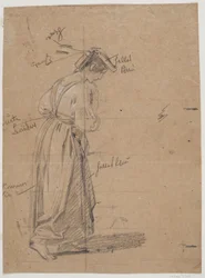 A garota do redator da carta, inclinada para a frente com o dedo indicador na boca