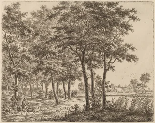 Paisagem com um camponês carregando lenha