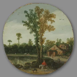Viajantes à beira de um lago