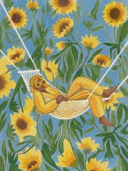 A relaxar entre girassóis