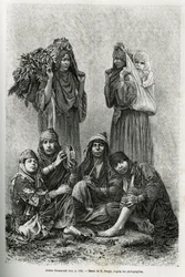 Árabes Ghawarineh, nómadas da bacia do Mar Morto. Gravura de E.Ronjat, para ilustrar a história da Síria hoje, de M.Lortet, reitor da Faculdade de Medicina de Lyon, encarregado de uma missão científica pelo Ministério da Educação Pública, publicada na revi