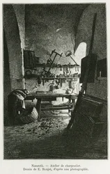 Oficina do Carpinteiro em Nazaré. Gravura de E.Ronjat, para ilustrar a história La Syria d