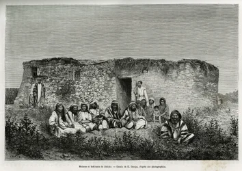 Casas e habitantes de Jericó (Cisjordânia). Gravura de E.Ronjat, para ilustrar a história da Síria hoje, de M.Lortet, reitor da Faculdade de Medicina de Lyon, encarregado de uma missão científica pelo Ministério da Educação Pública, publicada no Tour