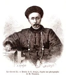 Li Hongzang, vice-rei de Zhili, na corte imperial da China. 1873 (gravura)