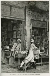 Comerciantes de pérolas em Jaffa (Israel). Gravura de E.Ronjat para ilustrar La Syria d