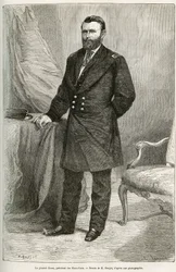 Retrato de Ulysses Grant (1822-1885), general norte-americano, comandante das tropas da União durante a Guerra da Secessão e 18.º presidente dos Estados Unidos durante dois mandatos, de 1869 a 1877. Gravura a partir de um desenho de E. Ronjat, para