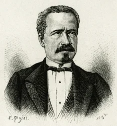 Retrato do Presidente do Equador de 1875 a 1876, Don Antonio Borrero. Gravura de E.Ronjat, depois de uma fotografia, para ilustrar a história "The Equinoxiale America".