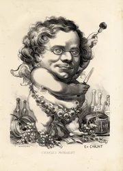 Folha voadora - Ilustração de Etienne Carjat (1826-1906): Obeite, Foie gras - Monselet Charles (1825-1888)