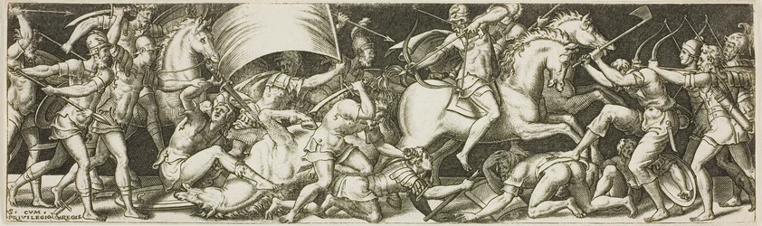 Batalha de cavaleiros e soldados de infantaria