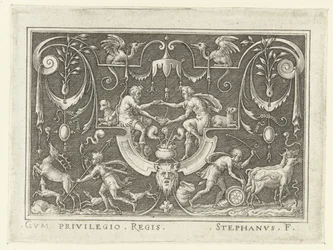 Esaú vende sua primogenitura a Jacó Decorações planas com cenas do Antigo Testamento em moldura de grotescos (título da série)