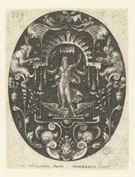 Júpiter com a sua águia a seus pés
Ovais com deuses rodeados de grotescos (título da série)