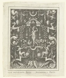 Mercúrio Decorações de superfície com figuras de deuses em moldura de grotescos (versão posterior) (título da série)