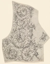Placa traseira de uma armadura de parada, c.1557 (desenho a pena e tinta)