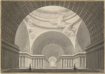 Vista em perspectiva do interior de uma igreja metropolitana