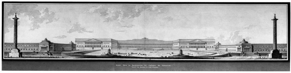 Projecto para a renovação do Palácio de Versalhes, alçado e perspectiva - E. L. Boullée