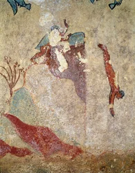 Um mergulhador. (Detalhe do fresco, 520-510 a.C.)