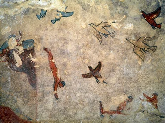 Um mergulhador. (Detalhe do fresco, 520-510 a.C.)