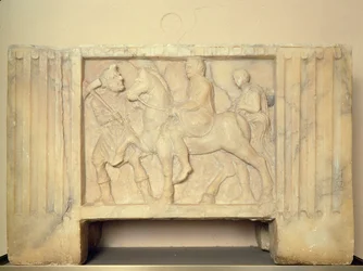 Grafite de alabastro com o falecido cavalgando para o Mundo Inferior, do século IX a I aC (alabastro)