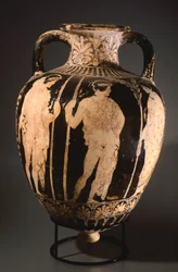 Ânfora com ponto do Pintor de Perugia. Cerâmica de figuras vermelhas de Perugia (Úmbria). Civilização Etrusca, Século IV a.C.