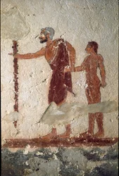 Um homem velho acompanhado por um homem jovem (Fresco, detalhe, 530 AC)