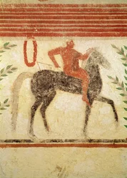 Cavaleiro, lado esquerdo, da tumba do Barão, c.500 aC (pintura de parede)