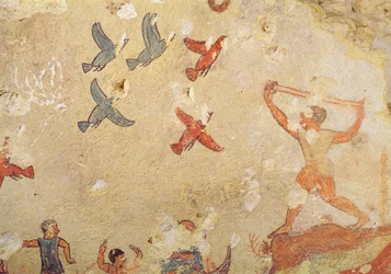 Caçador de aves, do túmulo da caça e pesca, c.520-10 BC (pintura de parede)