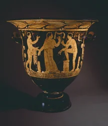 Krater (jarro grande) do Pintor Nepi. Cerâmica de algarismos vermelhos de Corchiano (Lazio). Civilização Etrusca, Século IV AC.