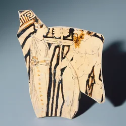 Kylix do Pintor Villia Giulia, fragmento. Cerâmica com algarismos vermelhos. Civilização Etrusca, Século IV a.C.