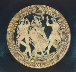 Kylix, detalhe. Cerâmica com algarismos vermelhos. Civilização Etrusca, Século V-4 AC.