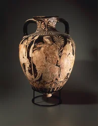 Cerâmica de figuras vermelhas, ânfora pontiaguda do pintor Perugia