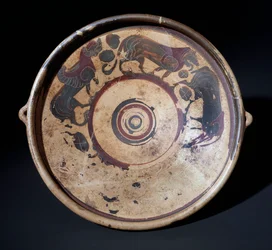 Placa de terracota representando animais, 600-590 a.C.