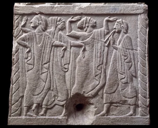 Alívio com bailarinos de um marco de mármore de Chiusi, Itália, Século VI a.C.