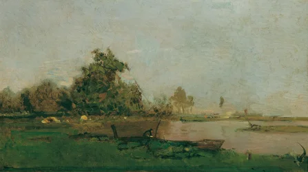 Paisagem fluvial com barco