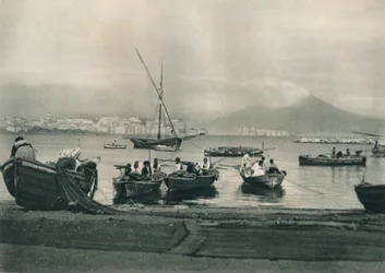 Pescadores colocando no mar, Nápoles, Itália, 1927