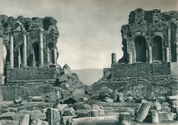 Palco do Teatro Grego, Taormina, Sicília, Itália, 1927