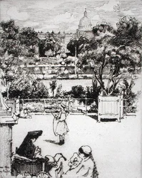 Parque parisiense, de "Du Ier au XXeme: Les Arondissements de Paris...", publicado em 1903 (gravura)