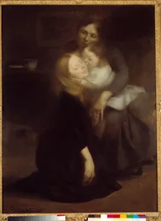 Intimidade ou a irmã mais velha Pintura de Eugene Carriere (1849-1906) Sol do século XIX. 1,3x0,99 m Paris, musee d