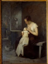 Pintura de Enfermagem por Eugene Carriere (1849-1906) 1879 Sun. 0,81x0,59 m Rouen, Musee des Beaux Arts