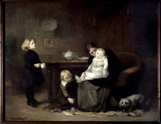 A criança doente Uma mãe viúva a beijar o seu bebé doente. Pintura de Eugene Carriere (1849-1906) 1885 Sol. 2x2,46 m Paris, musee d