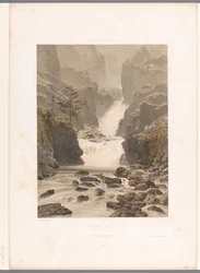 Vista da cachoeira Barberine perto de Vallorcine Cascade de Barberine (título no objeto) Faces na Suíça, Savoy e Tirol (título da série) La Suisse, la Savoie et le Tyrol (título da série no objeto)