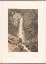 Vista da cascata de Pélerins
Cascade des Pélerins (título sobre o objecto)
Vistas da Suíça, Sabóia e Tirol (título da série)
La Suisse, la Savoie et le Tyrol (título da série sobre o objecto)