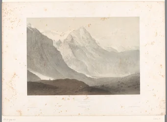 Vista do vale de Grindelwald Vale de Grindelwald (título no objeto) Rostos na Suíça e Savoy (título da série) La Suisse et la Savoie (título da série no objeto)