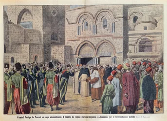 A Recepção do Almirante Dartige du Fournet (1856-1940) na Igreja do Santo Sepulcro em Jerusalém, ilustração da revista &39;Le Pelerin&39; de 2 de agosto de 1911