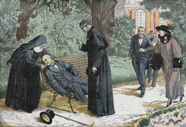 Theophile Delcassé (1852-1923), um político francês morreu de uma embolia no jardim do eveche em Nice em 1923. Desenho de Damblans.
