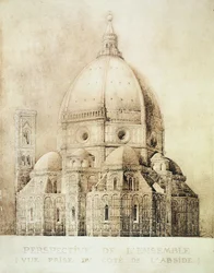 Catedral de Florença do Oriente, de "Fragmentos da Arquitetura da Idade Média e do Renascimento", volume II, gravada por Jules Adolphe Chauvet (n.1828) (litografia)