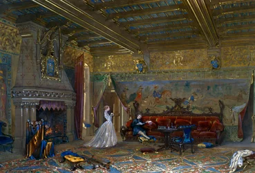 Design de uma sala em estilo gótico para o Castelo de Pierrefonds, com o Imperador e a Imperatriz