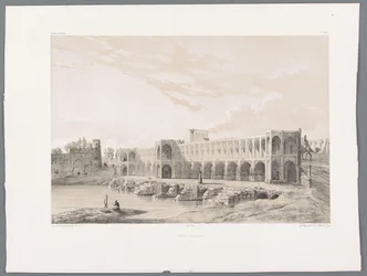 Ponte Khaju ou Pol-e Khaju em Isfahan Pont Kadjiou Chiraz (título no objeto) Paisagens persas (título da série) Perse moderna (título da série)