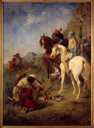 A caça de falcões na Argélia: a cura. Pintura de Eugene Fromentin (1820-1876)