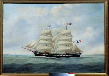 Le brick Union (para a pesca do bacalhau) Pintura de Eugene Margueritte-Grandin dit Eugene Grandin (1833-1916) 1904 Sun. 0,57x0,81 m Fecamp, musee des Terres Neuvas - The brigrigão União. (pesca do bacalhau) Pintura por Eugene Grandin (1833-1916)